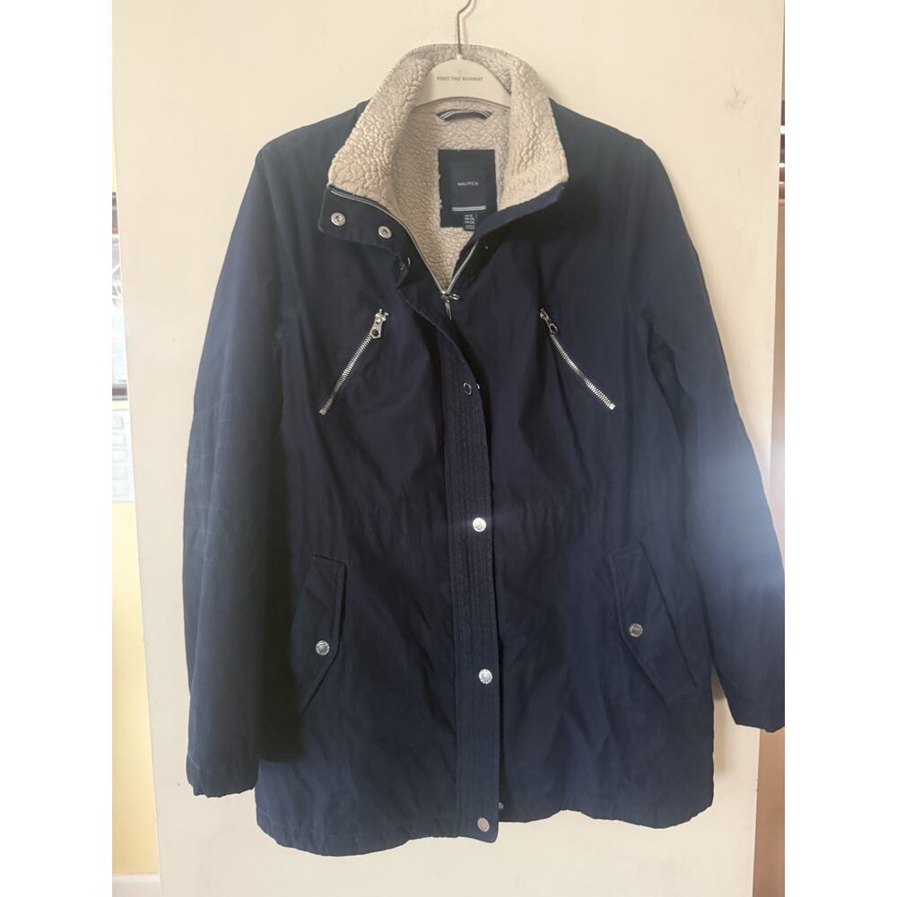Nautica Microfiber Zip Parka Anorak Jacket with Fleece Trim X Large Navy Unisex - Picture 9 of 10